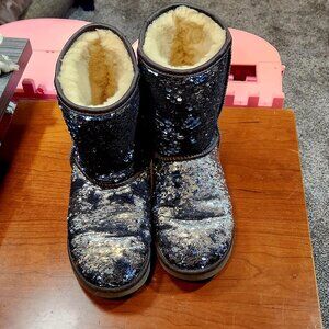 MIDNIGHT BLUE SILVER SEQUIN CLASSIC SHORT BOOTS